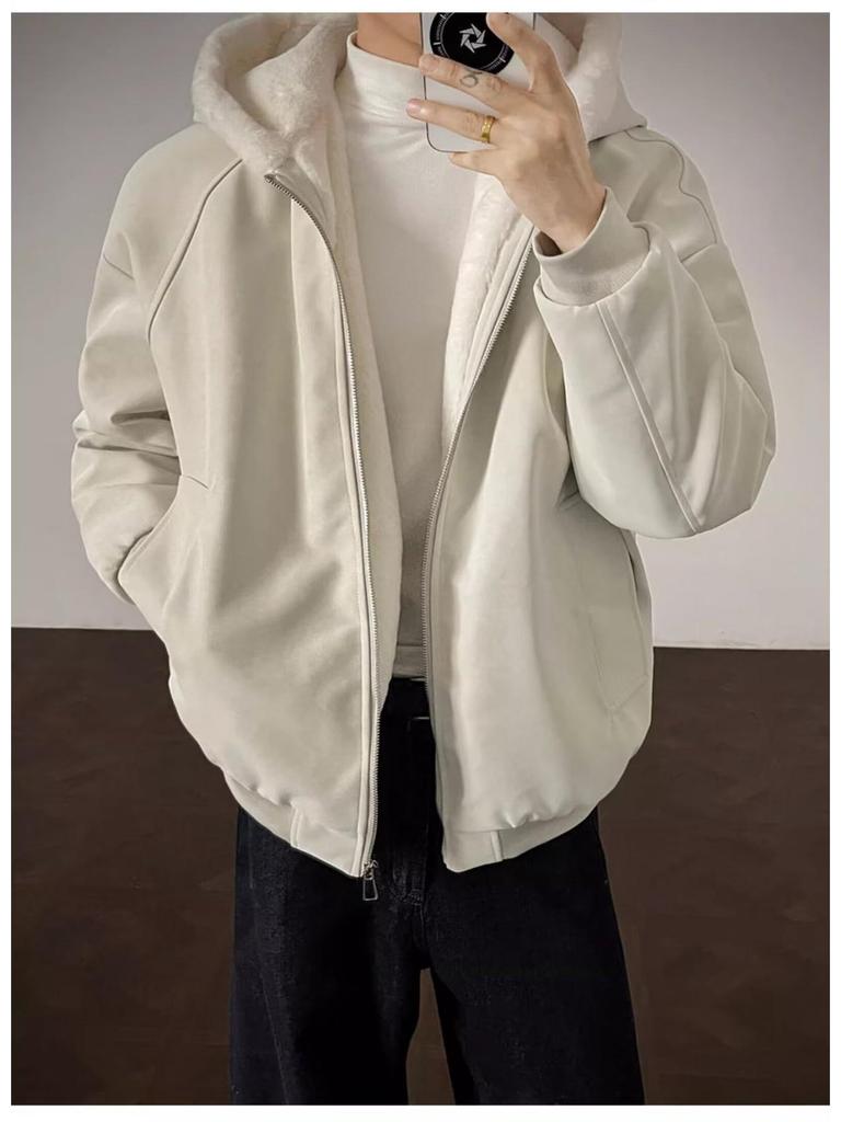 Herren Winter American Eagle Kapuzen-Lederjacke mit Litschimuster und warmem Kaninchenfell-Futter