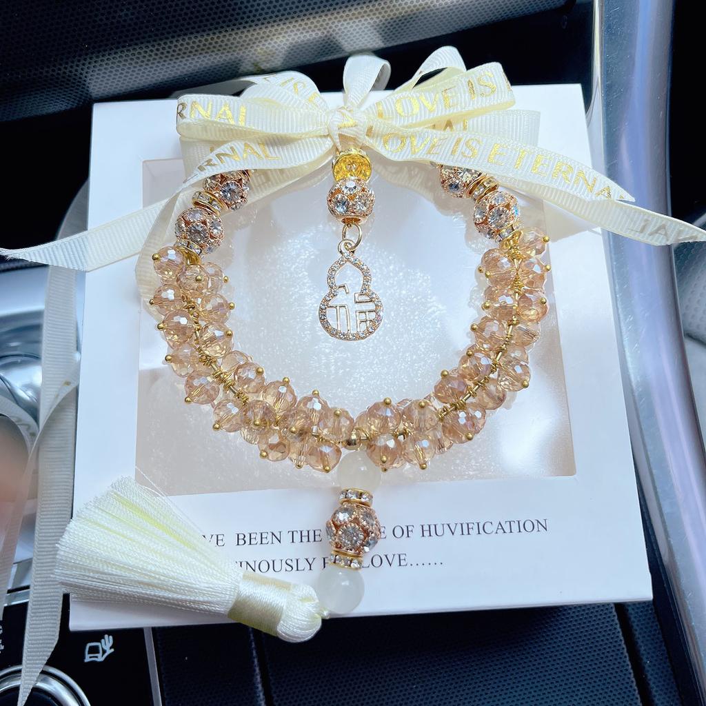 Fulu Gourd Shaped Artificial Crystal Car Pendant Rearview Mirror Hanging Tassel Decor For Women