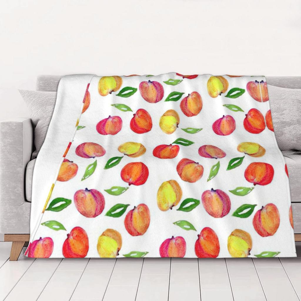 Bright Peach Fruit Design Blanket Comfortable Decorative Nap Blanket For Sofa Bed Chair Dormitory Blanket