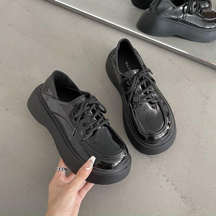 

Женские туфли на платформе, весенние новинки, туфли на толстом каблуке, одинарные туфли, черные туфли из маленькой кожи 40