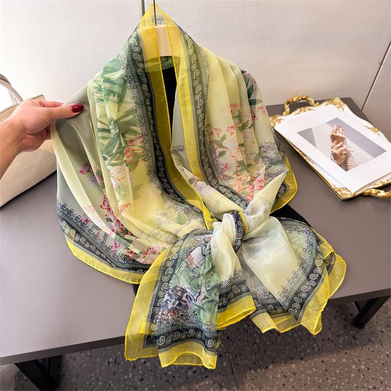 Yijingfeng Encryption Yourou Yarn Printing Spring And Summer Silk Scarf Large Long Scarf Travel Shawl Sun Protection Women'S Scarf Headscarf