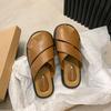 Women's Summer Slippers Luxury Artificial Leather House Shoes For Home Women 2024 Comfortable Barefoot Outdoor Low Heels Slipper