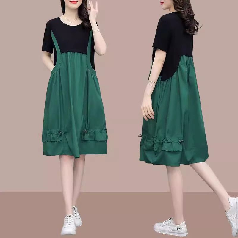 

Plus Size Chubby Girl Loose Slim Fit Fake Two-Piece Skirts Summer Clothing Green XL