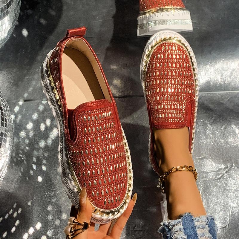 Student Casual Board Shoe Muffin One Pedal Four Seasons Rhinestone Muffin Thick-soled Loafer Breathable Flat-soled Single Shoes Women