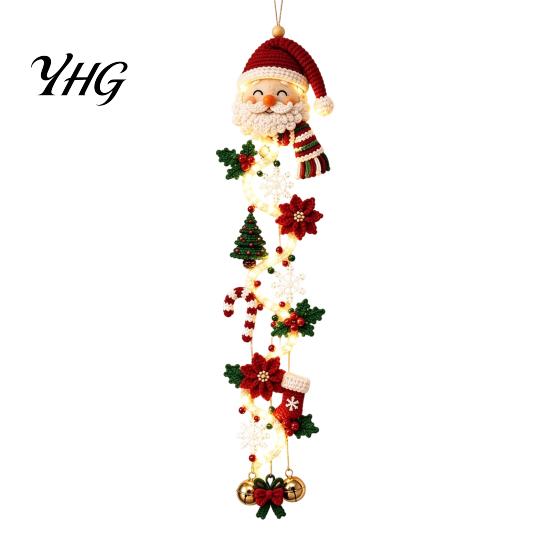 Warm Glowing Christmas Wall Decorations Door Hanger, Quilted Fabric Santa Snowman Tree Gingerbread Hanging Soft Led Entryway Accents Light with