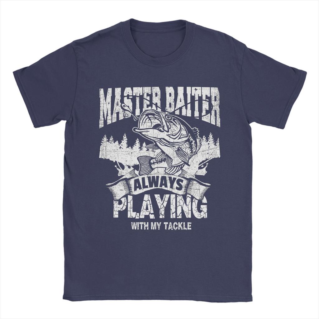 Master Baiter Spielt Immer mit Meiner Ausrüstung Angel T-Shirts Herren Baumwolle Vintage T-Shirt Rundhals T-Shirt Kurzarm Geschenk