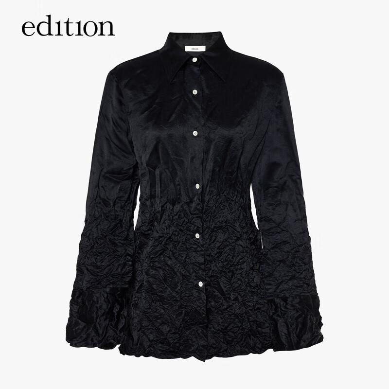 Edition Women's Textured Wrinkle Pleated Acetate Long Sleeve Shirt