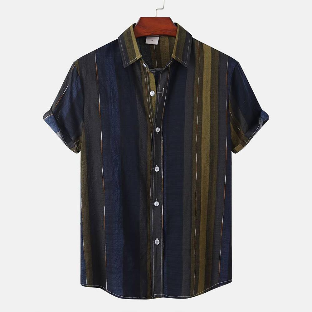 2026 Hawaii Camicia a Maniche Corte a Righe da Uomo Top Casual da Ufficio da Uomo T-shirt Oversize Camicia Bottoni Estiva da Uomo 5XL