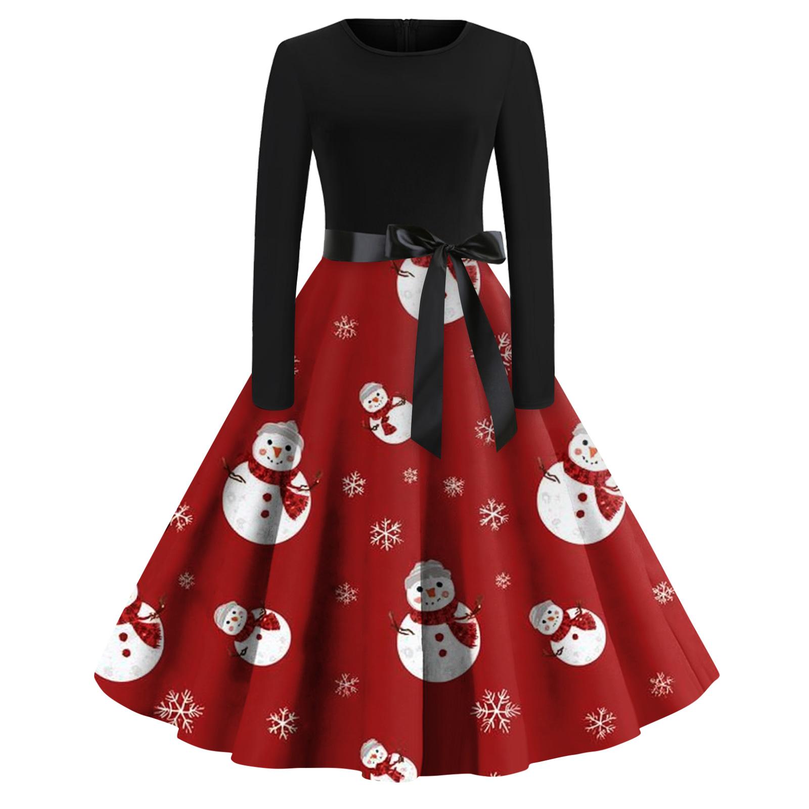 

Женское модное повседневное платье с круглым вырезом, рождественским принтом и длинными рукавами XL арбуз красный