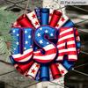 2D Flat - 1pc July 4th Patriotic Wreath - Red White Blue American Flag Design Metal Aluminum Sign with Stars, Stripes USA Lettering, Durable Aluminum