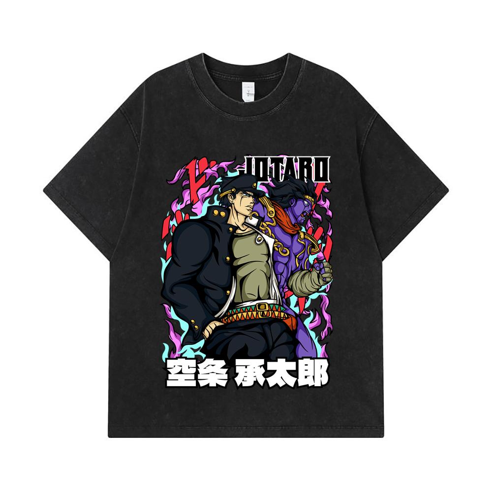275 GSM Washed T-shirts 100% Cotton Jojo_s Bizzare V2 Jotaro Print Unisex Heavy Cotton T Shirt
