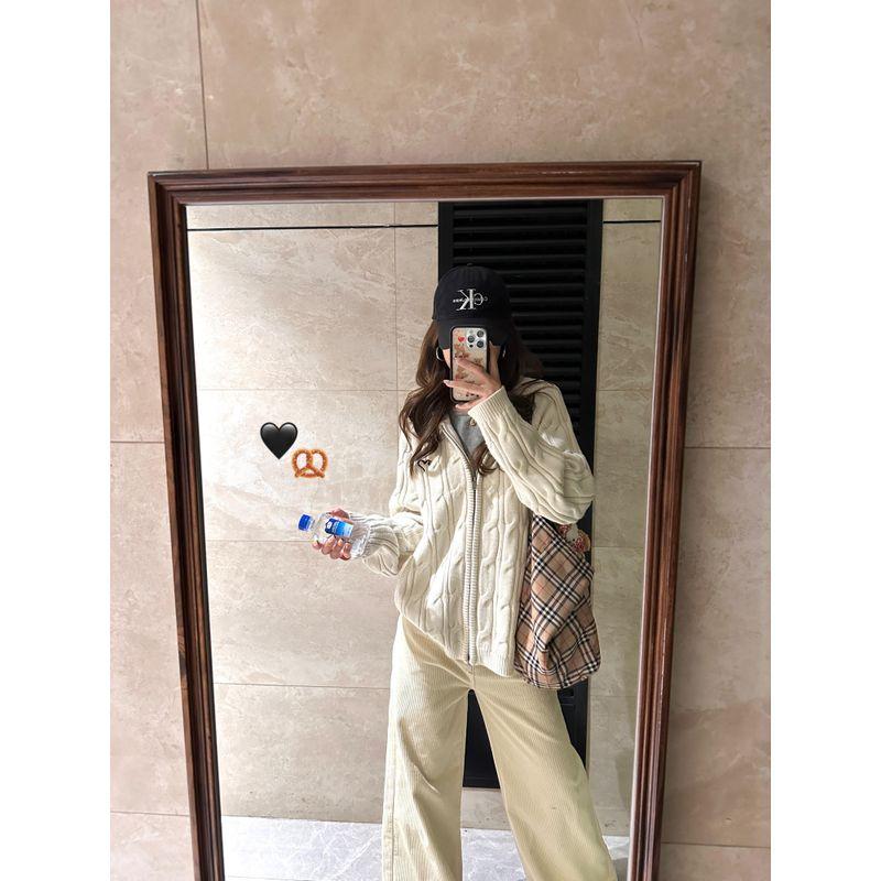 

Американский винтажный кардиган с капюшоном, вязаный, женский, на раннюю весну, с двойной молнией, свитер с косами, верхняя одежда, ленивый, преппи, топ Beige S(Suggested 37.50 kg-47.50 kg)