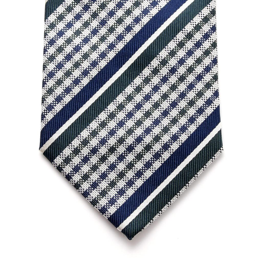 [Michiko London] Marken-Krawatte, Hergestellt in Japan, Italienischer Stoff, Seiden-Jacquard-Webart, Karomuster, Streifen, Business, Normale Größe (D.: Grün)