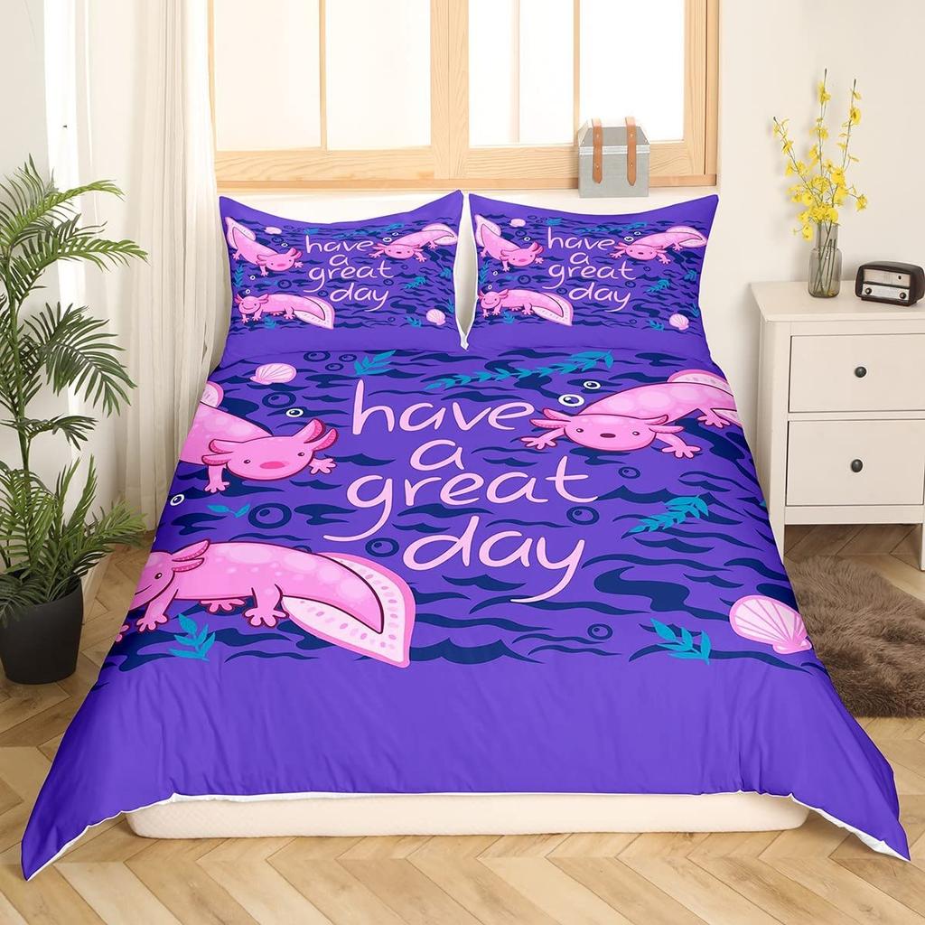Lovely Axolotl Sleep Bedding Kit For Boys Girls Kawaii Reptiles Animal Comforter Cover Single Size King Size Size Sea Wildlife Axolotl Bed Cover