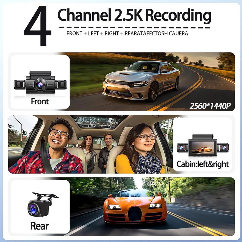 4-Channel 360 Degree Dash Cam For Cars WIFI APP Car DVR 2.5K 2560*1440P 4 Camera Lens Video Driver Recorder Rear View Camera