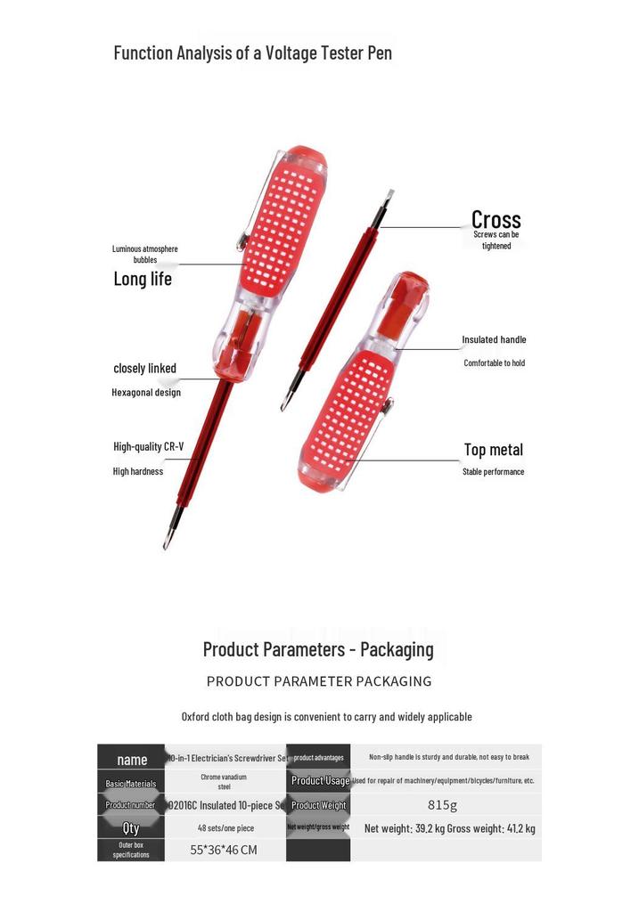 10-in-1 Insulated Electrician Screwdriver Set, Double-ended Chrome-vanadium Steel, Household Repair Tools