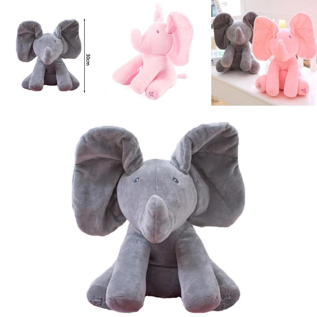 Gray Peek-a-boo Musical Plush Elephant Toy Soft Adorable And Perfect For Toddlers