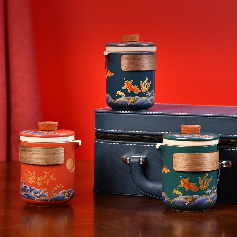 Creative Ceramic Kung Fu Travel Tea Set Portable Kuaike Cup Company Business Gift Box