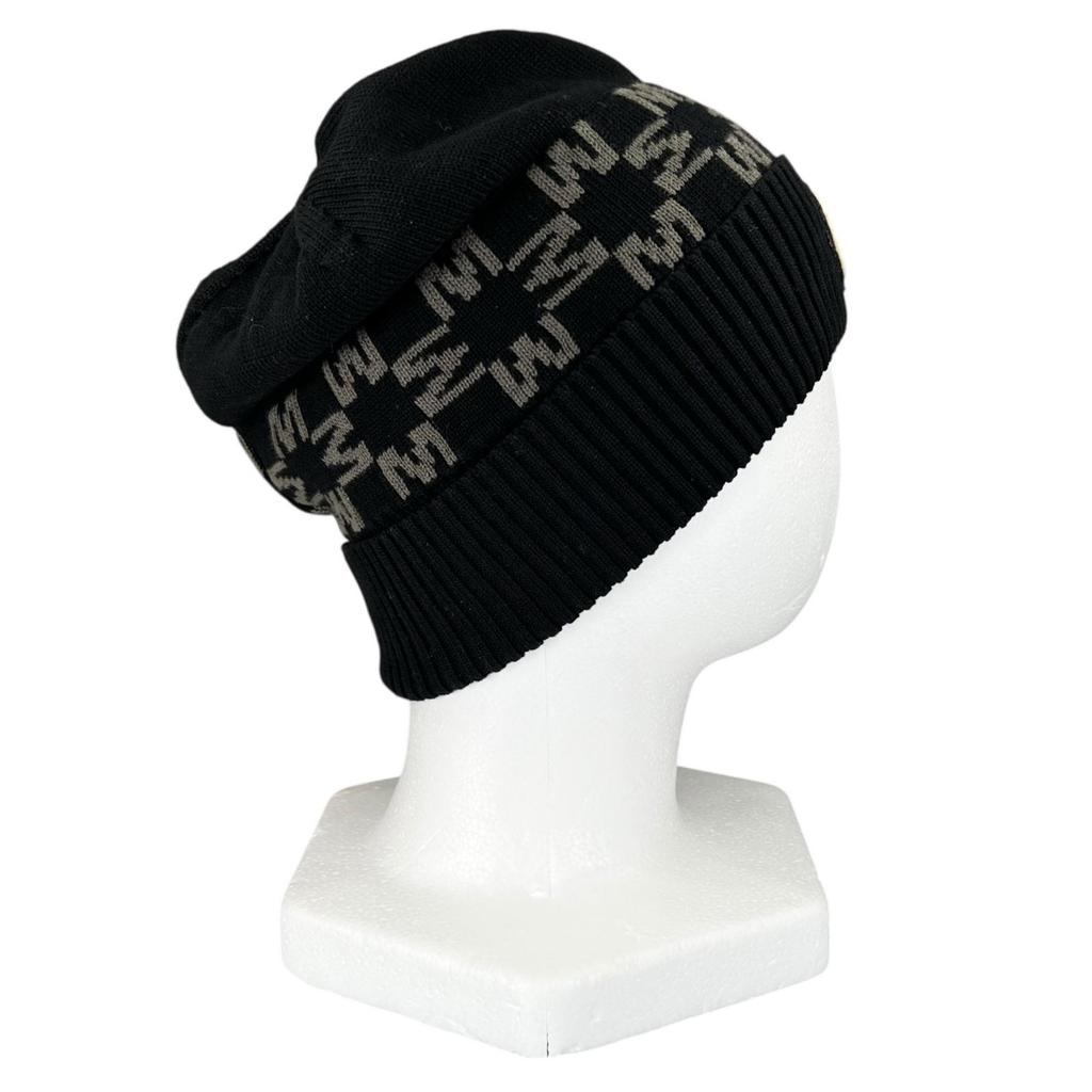Ausgezeichnete MONCLER Strickmütze BERRETTO Logo-Patch schwarze Baumwolle Damen Gebraucht