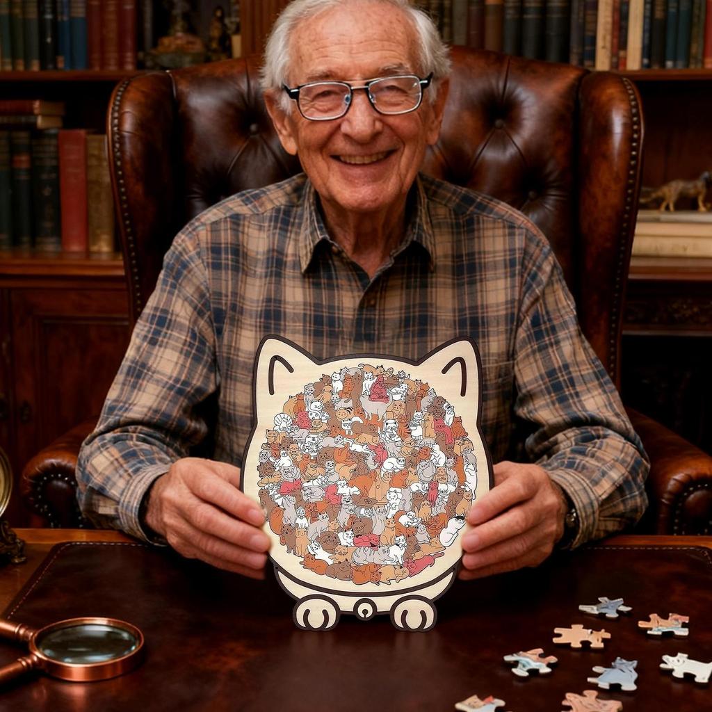 135 PCS Cat-shaped Wooden Jigsaw Puzzle Unique Irregular Puzzle Pieces Game Birthday Xmas Gifts for Cat Lovers Home Decorations