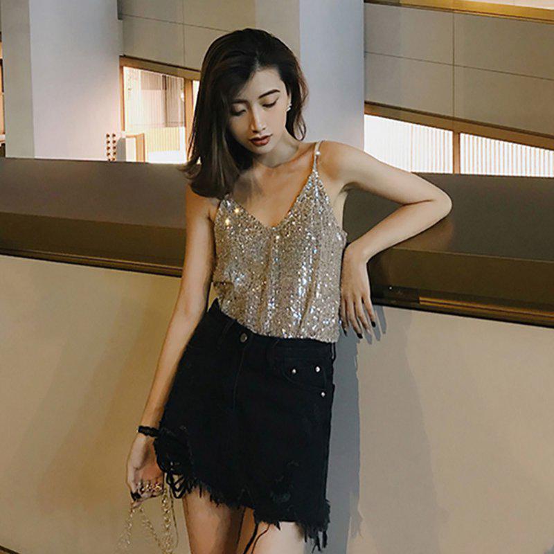 

Женская блестящая майка без рукавов с V-образным вырезом и пайетками One Size