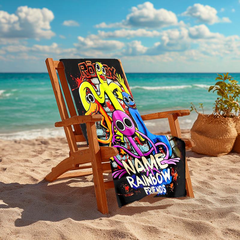 Personalized Customized Proof Beach Towel with Rainbow Friends Pattern - Soft, Absorbent,quick-drying,perfect Swimming,camping&bathing