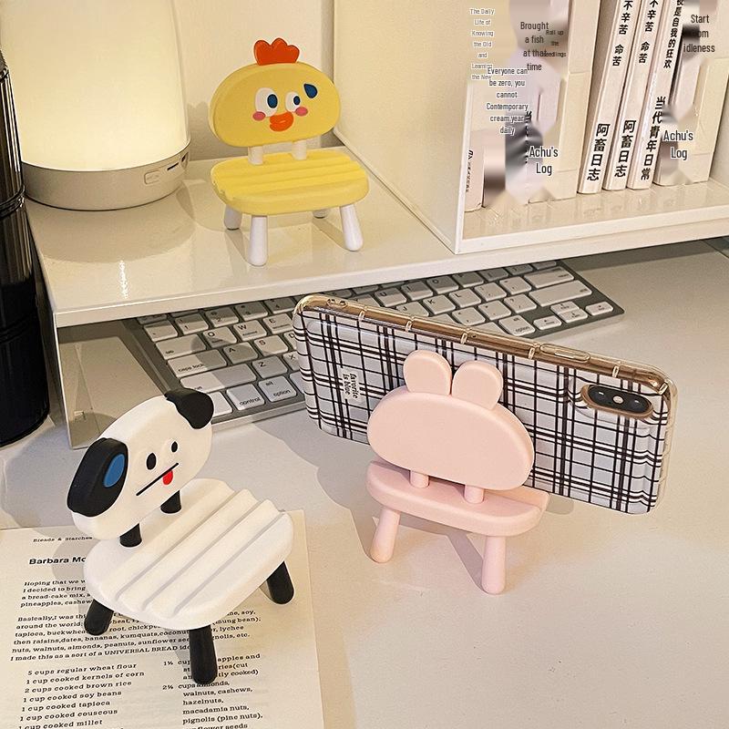 Cute Animal Desk Phone Holder - Creative Puppy, Chick, Rabbit Ornaments with Soft Rubber Chair