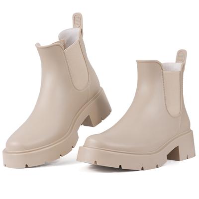 Moda Crestar Botas Chelsea de Combate Femininas Outdoor Impermeáveis Tornozelo Botas de Chuva Senhora Moda Sola Grossa Slip on Salto Bloco Robusto