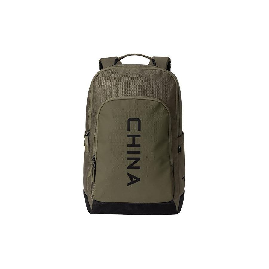 Anta Training Series CHN Zipper Closure Front Brand Print Fabric Backpack Unisex Backpack Vintage-Green 192417153-2 Era Green
