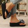 Fashion Leopard Flower Decor Wedge Flip Flops for Women Summer Thick Sole Clip Toe Beach Slippers Woman Fashion Printed Platform Sandals