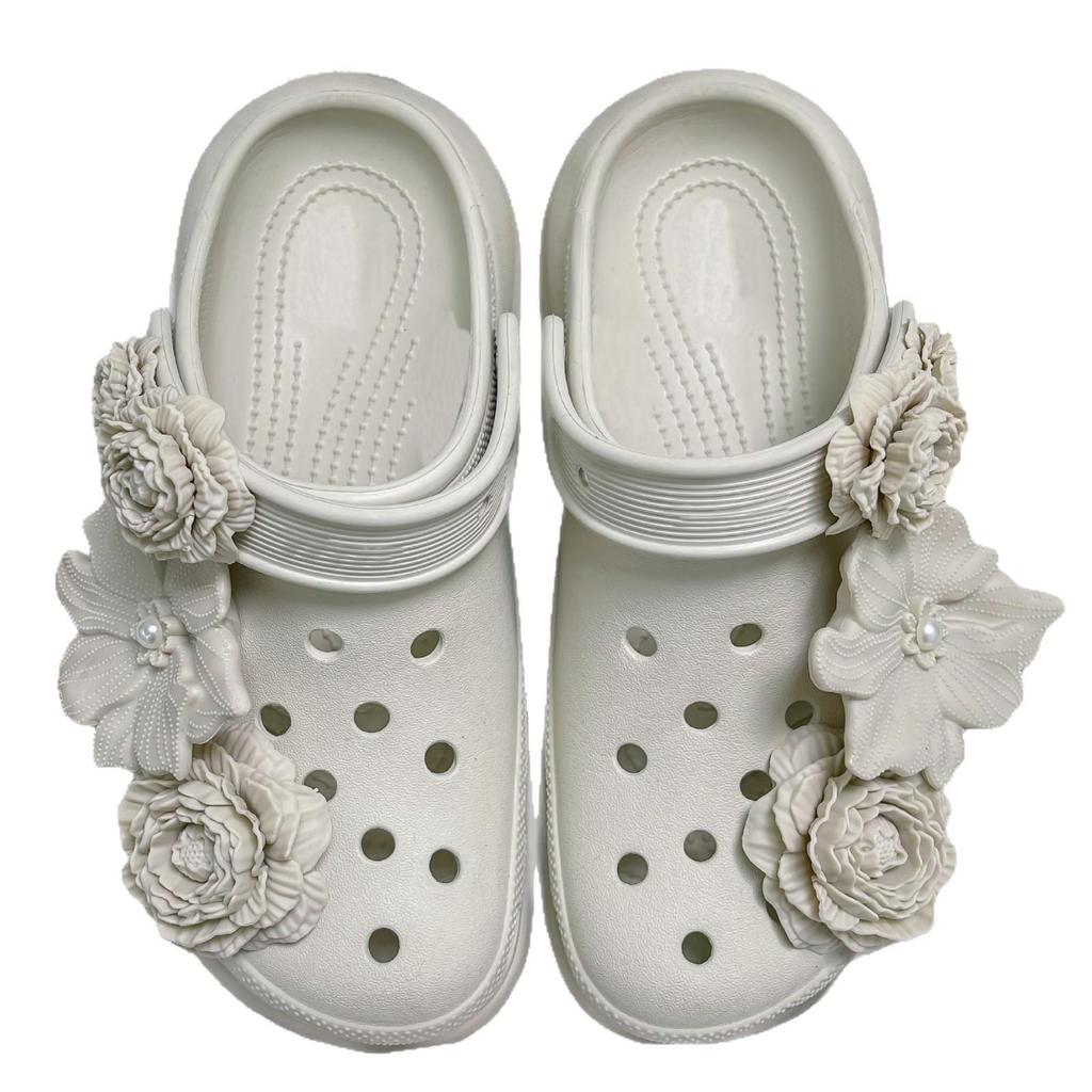 Bai Lu Bone White Clog Accessories: Detachable DIY Shoe Flower Bouquet
