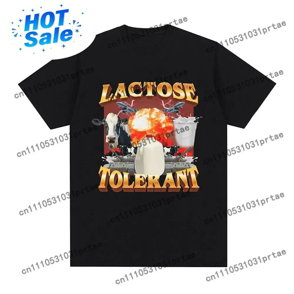 Lactose Tolerant Graphic Print Tshirt Unisexs Vintage Fashion Short Sleeve Tshirts 100 Casual Cozy Oversized T Shirts Black