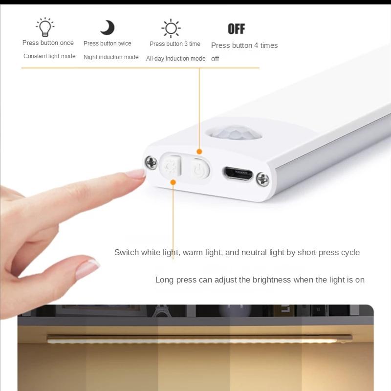 Striscia luminosa a LED a induzione intelligente ultra sottile del corpo umano Striscia luminosa magnetica wireless per armadio Striscia luminosa ricaricabile per armadietto del vino