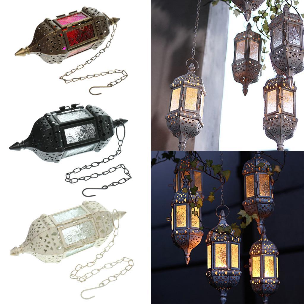 Retro Iron Hanging Candle Lantern Windproof Tealight Holder Decorative Candlestick for Party and Coffee Shop
