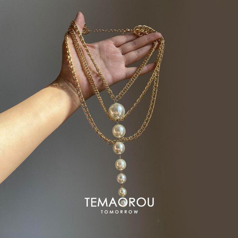 

European and American Ins-Style Multi-Layer Pearl Chain Long Sweater Chain, Niche Design with a High-End Feel, New Spring and Summer Necklace Gold Tassel Pearl Necklace Single