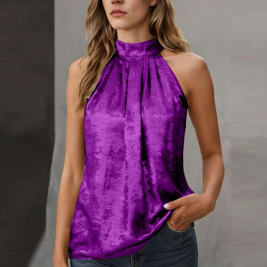 Women's  Fashion Party Shirts Pleated Turtleneck Shirt Sleeveless Tank Tops