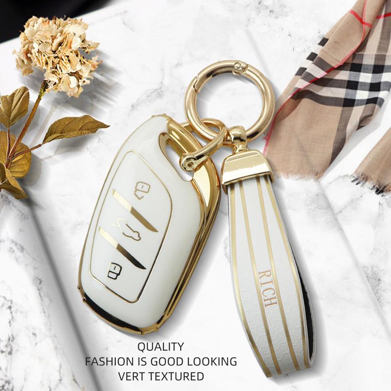 Luxurious Golden Edge Remote Key Case Full Cover For MG ZS EV MG6 EZS HS EHS For Roewe RX5 I6 I5 RX3 RX8 ERX5 Car