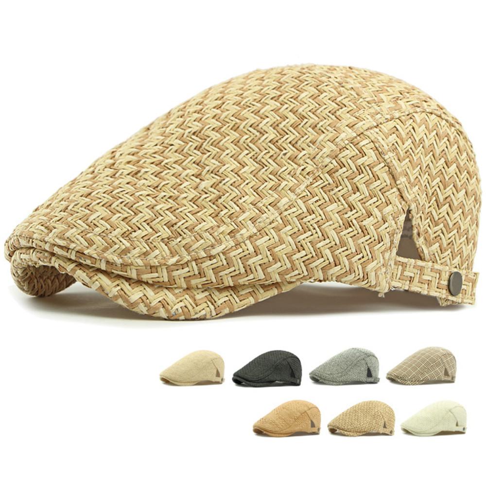 HT4831 Boinas para Hombre Mujer Primavera Verano Gorra de Sol Transpirable Sombrero Boina de Paja Masculino Femenino Ajustable Gorra Plana de Hiedra Boinas Vintage