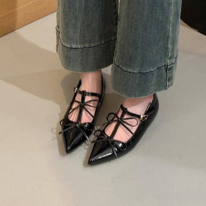 

Fashion 2025 Brand Ladies Shoes Buckle Strap Women s Flats Fashion Butterfly-knot New Solid Best Seller Sexy Pointed Toe Mary Jane Shoes 40