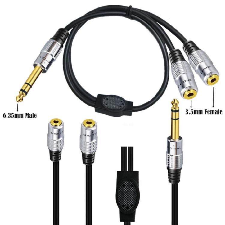 Auditory Cable Converter 6.35 Male to 2x 3.5 Female Splitter for Headphone