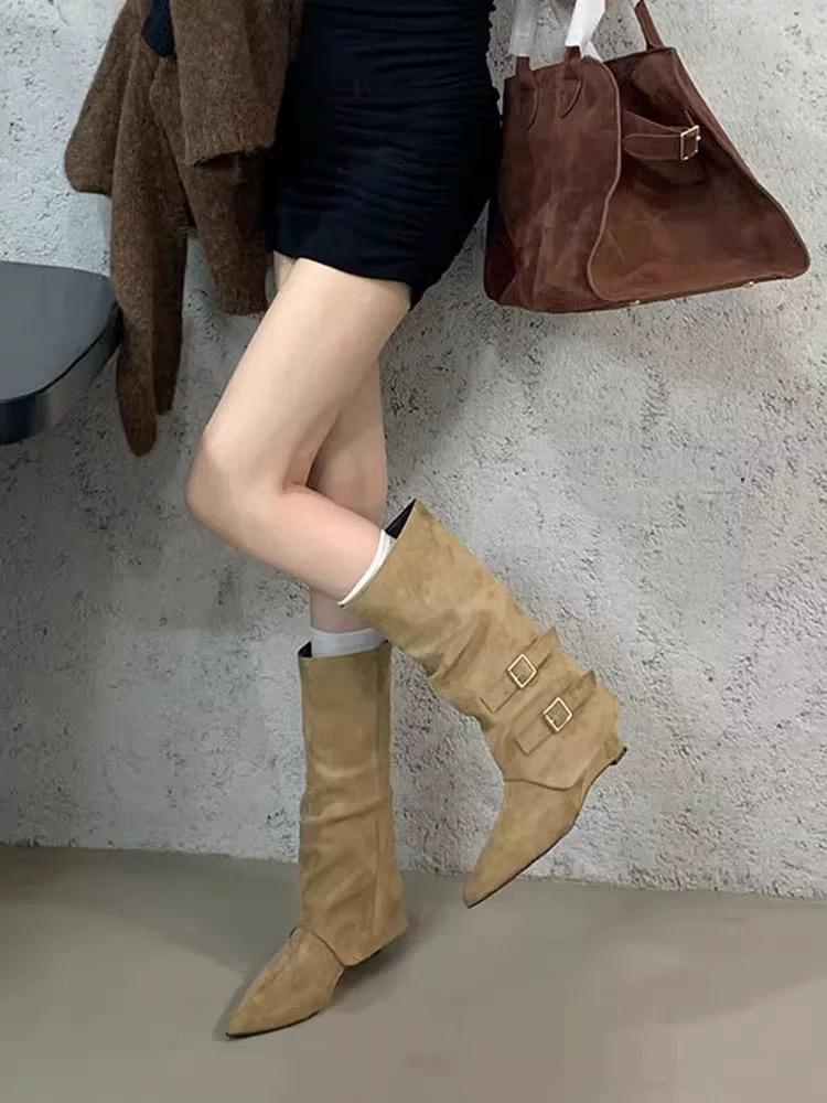 High Heel Pointed Brown Boots Medium Knight Boots Women's Shoes 2025 Spring Autumn Winter Pant Pants Boots Long Boots Retro Long Boots