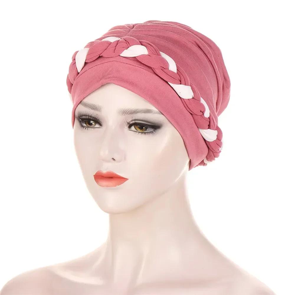 Velour Muslim Women Braid Hijab Turban Chemo Stretch Cap Hair Loss Hat Head Wrap Islamic Bonnet Headwear Beanie Cover