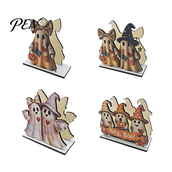 Seasonal Party Gift Halloween Wooden Napkin Holder, Ghost Black Cat Decorative Tabletop Tissue Stand Dispenser, Paper Towel Holder for Holiday Dining