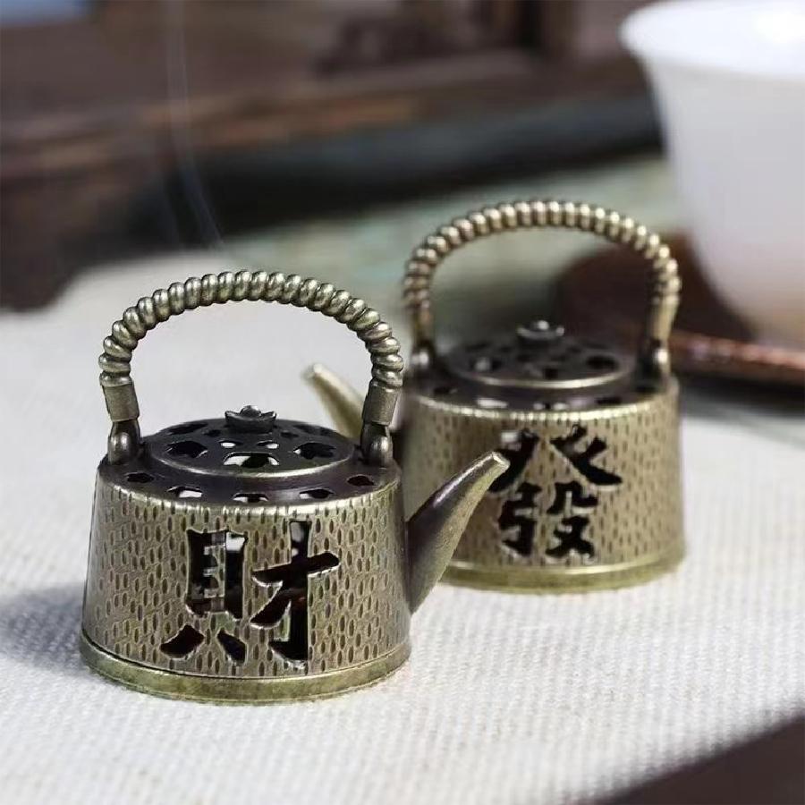 Mini Wealth Tea Pot, Small Incense Burner, Alloy Incense Burner, Small Xiangyun Incense Burner, Indoor Decoration