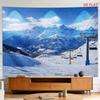2D Flat - 2D Flat - A Tapestry Featuring a Large Or Small Design of a Ski Resort with Snowy Mountains, a Clear Sky, And a Ski Lift, Perfect for Decora
