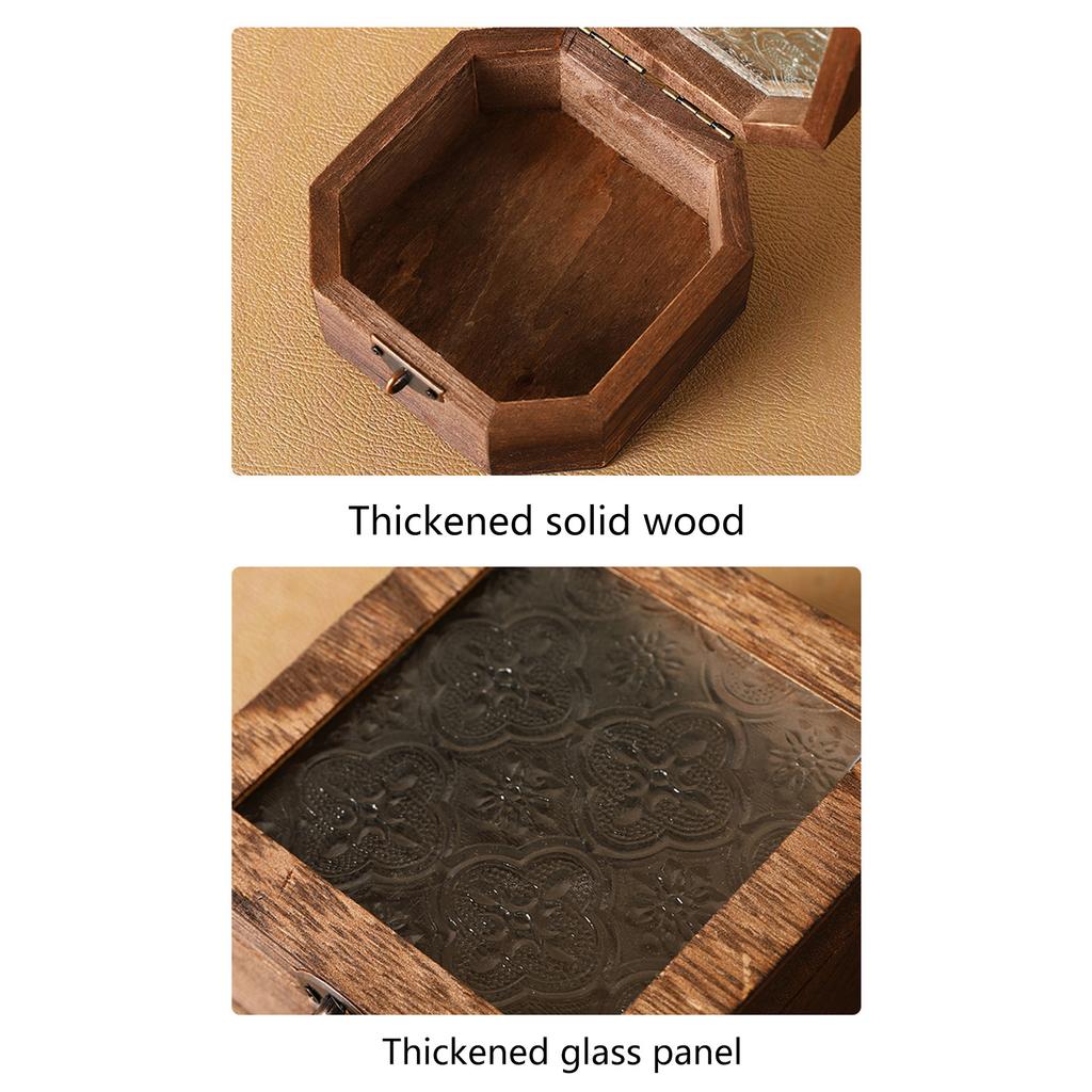 Elegant Begonia Pattern Jewelry Organizer With Glass Lid And Wooden Frame Storage Box For Vanity Table Decoration