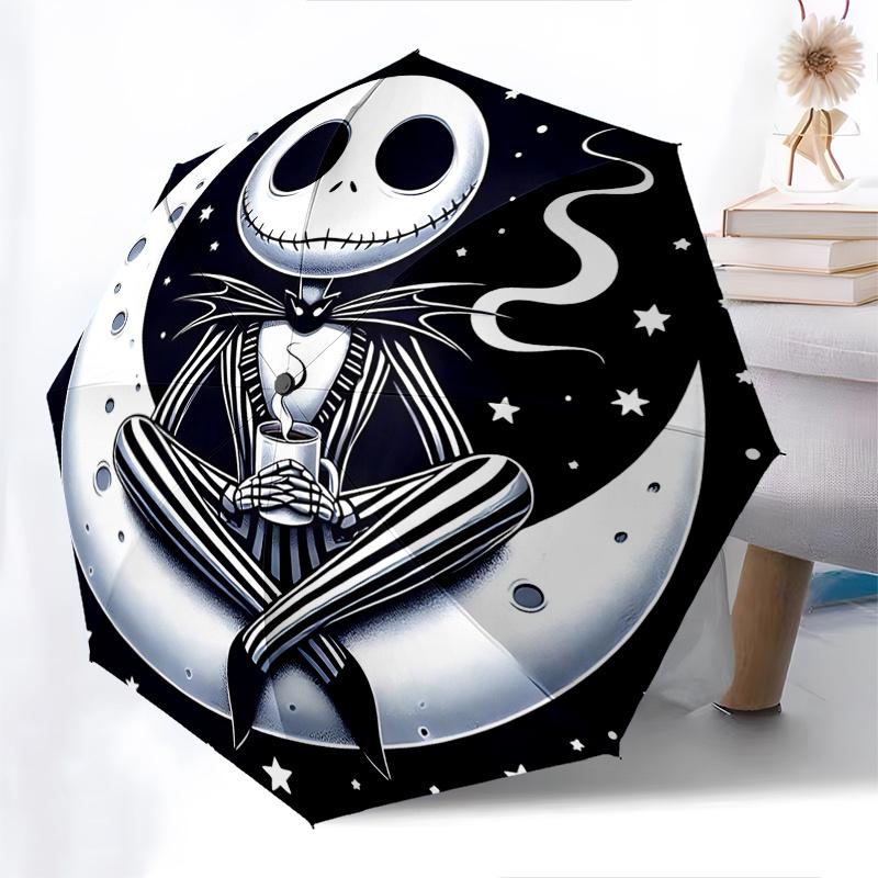 1 Auto Open Moonlight, Skeleton Themed Colorful 8 rib Portable Umbrella for Men and Women, A Compact Commuting Companion Suitable for Daily