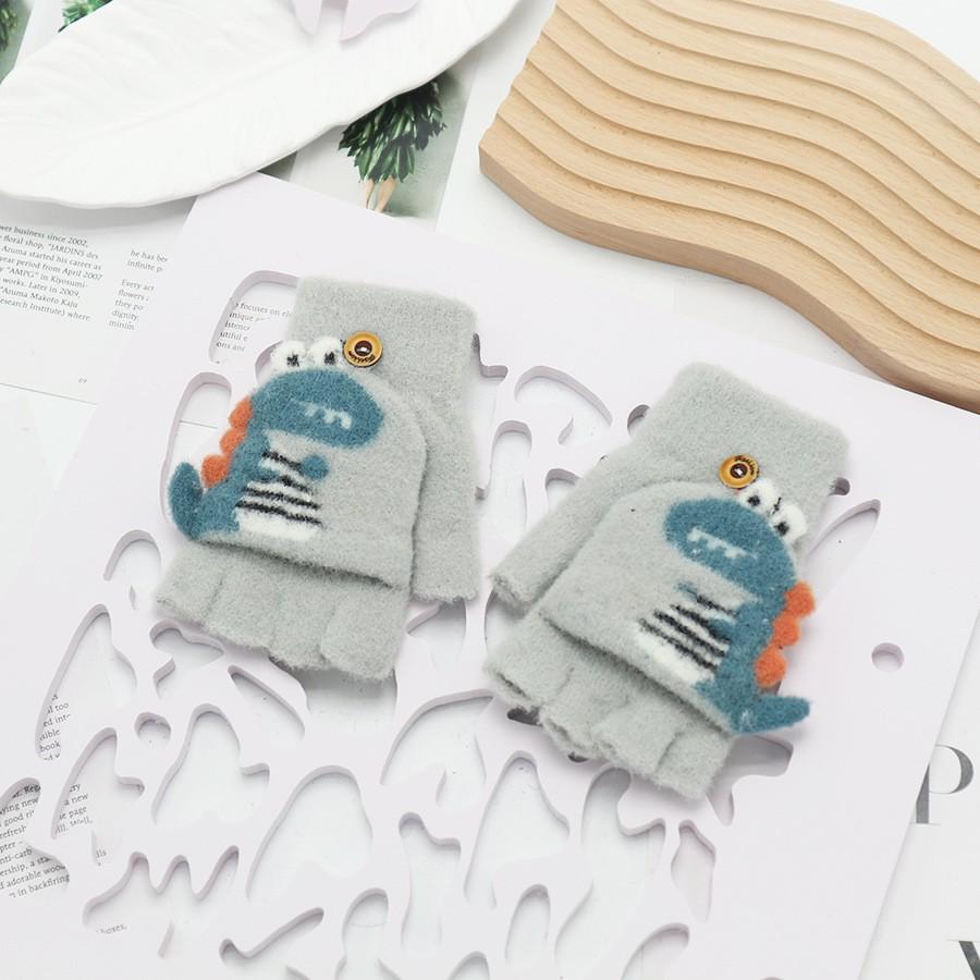 Children's Cute Cartoon Flip-Gloves: Cold-Proof, Half-Finger Winter Writing Warmth for Boys and Girls