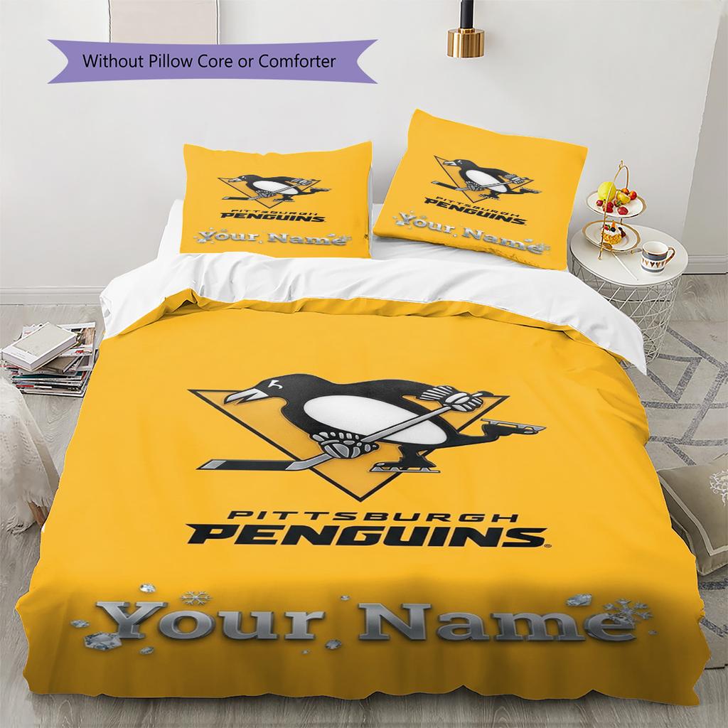 Name Custom Pittsburgh Penguins Pattern Bedding Set Quilt Cover Pillowcase Home Decor Gift (1 * duvet cover + 2 * pillowcase, without core)