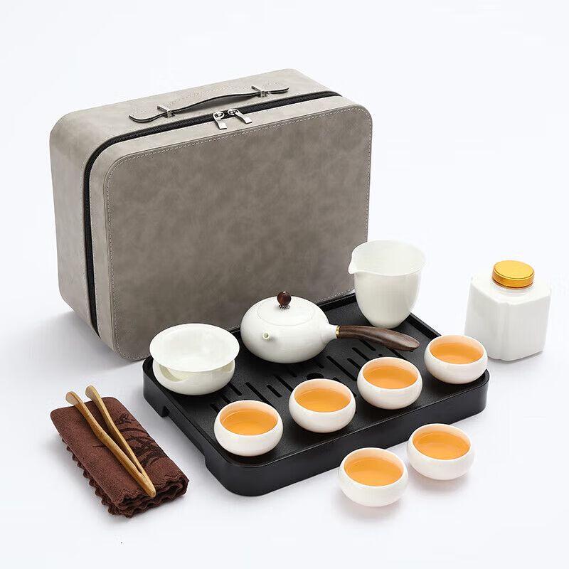 Portable Mutton Fat Jade Porcelain Kung Fu Tea Set